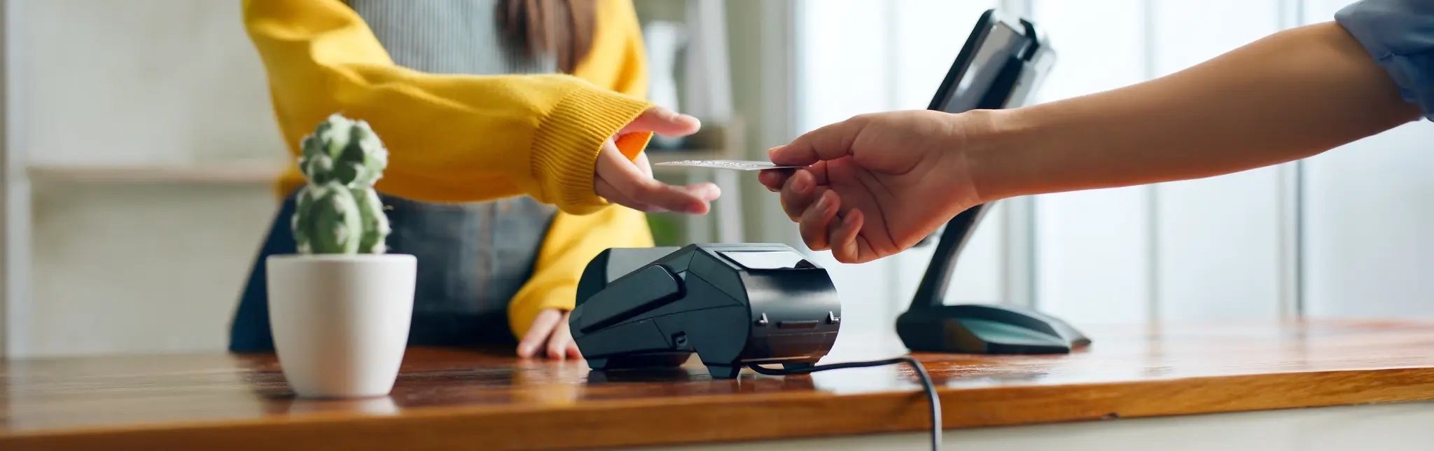 Pessoa utilizando cartão de benefício em uma compra
